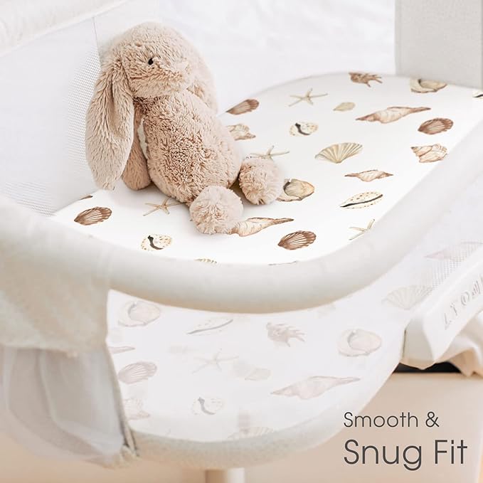 GRSSDER Stretchy Ultra Soft Fitted Bassinet Sheets Set 2 Pack, Cradle Sheet Universal Fit for Rectangle, Oval, or Hourglass Bassinet Pad/Mattress Safe and Snug, Stylish Cute Whale Sea Worl for Baby