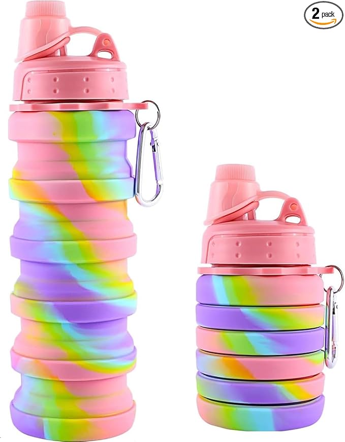 Collapsible Water Bottle, Foldable Cup,500Ml Collapsible Sport Water Bottle Bpa Reusable Travel Water Bottles For Hiking Biking Running Outdoor Gym (Pink(A))