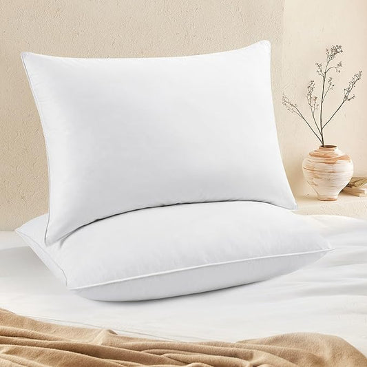 puredown® Feather Pillows with 100% Cotton Cover, Set of 2 Bed Pillows for Sleeping, Standard Size