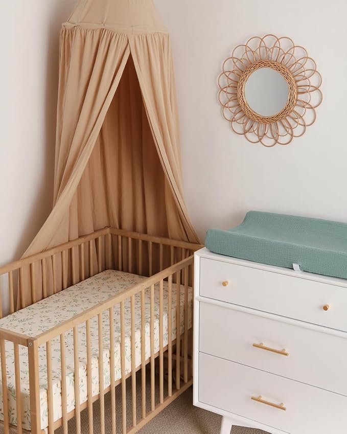 Blissful Diary Muslin Crib Sheets for Girl Boy, Boho Neutral Soft Cotton Baby Sheet for 52''x28'' Standard Crib Mattress, 2 Pack(Roman Green&Leaf)