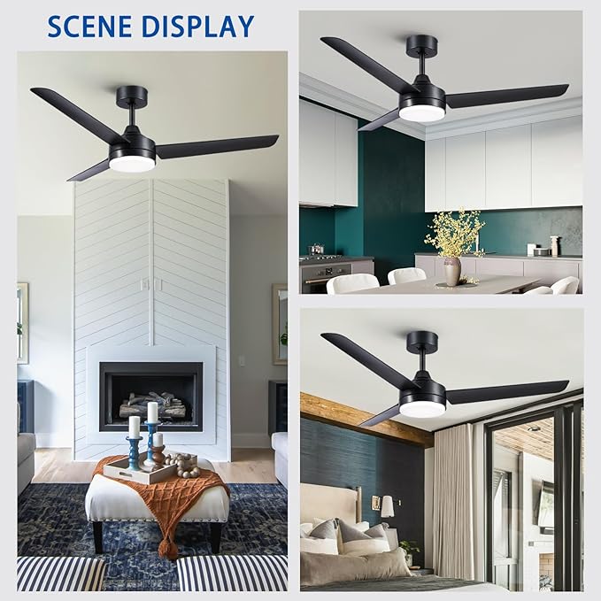 Black Ceiling Fans with Lights and Remote Control,Modern 52 Inch Ceiling Fans with Lights and 6-Speed Modes -Adjustable Dimming - DC Motor - Perfect for Living Room, Bedroom,Dining Room