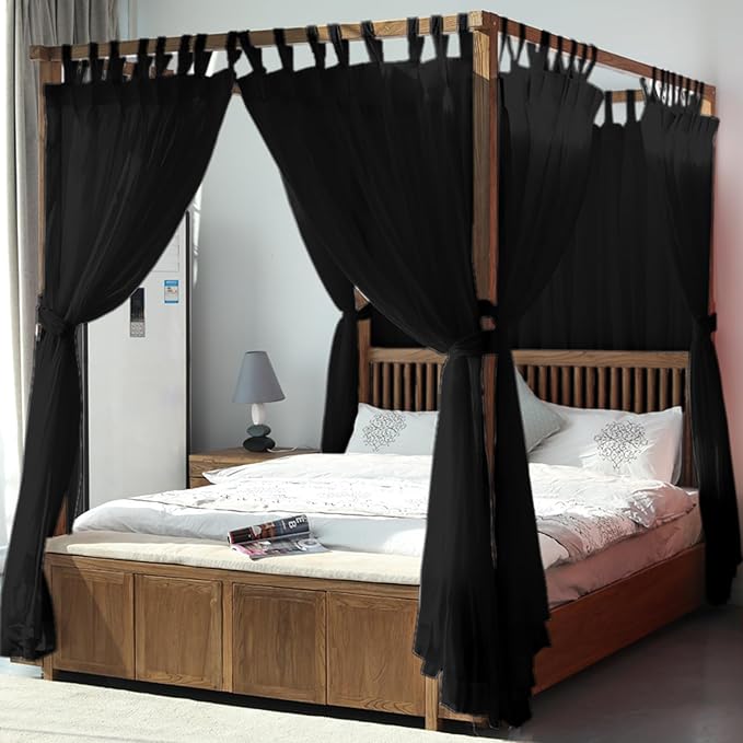 AIKASY Canopy Bed Board with Top and Self-Adhesive Velcro Strips, White Gauze Princess Bed Canopy Curtain Tent, Creating a Romantic Atmosphere in The Room(Full/Queen,Black)