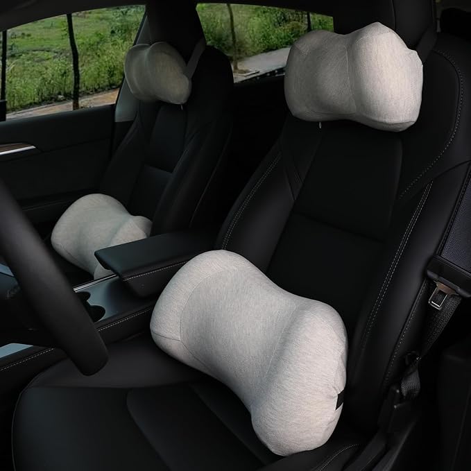 Car Back Cushion Lumbar Support and Car Neck Pillow Kit, Memory Foam Ergonomic Neck Pillow Kit for Driving Fatigue Relief, Comfort and Support Your Neck and Back