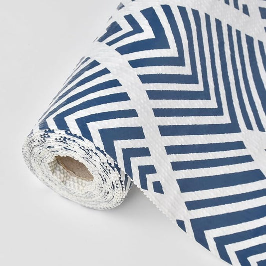 Shelf Liners for Kitchen Cabinets Non-adhesive, 12inx23.62FT Drawer Liner Non Slip Shelf Paper, Waterproof Easy to Clean Surface,Thicken Strong Grip for Pantry Cupboard Dresser Mat, Blue Stripe