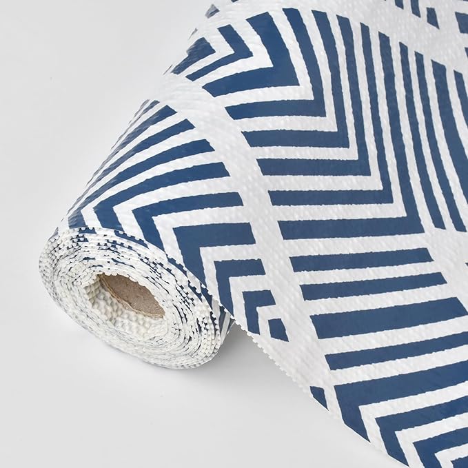 Shelf Liners for Kitchen Cabinets Non-adhesive, 24inx23.62FT Drawer Liner Non Slip Shelf Paper, Waterproof Easy to Clean Surface, Thicken Strong Grip for Pantry Cupboard Dresser Mat,Blue Stripe