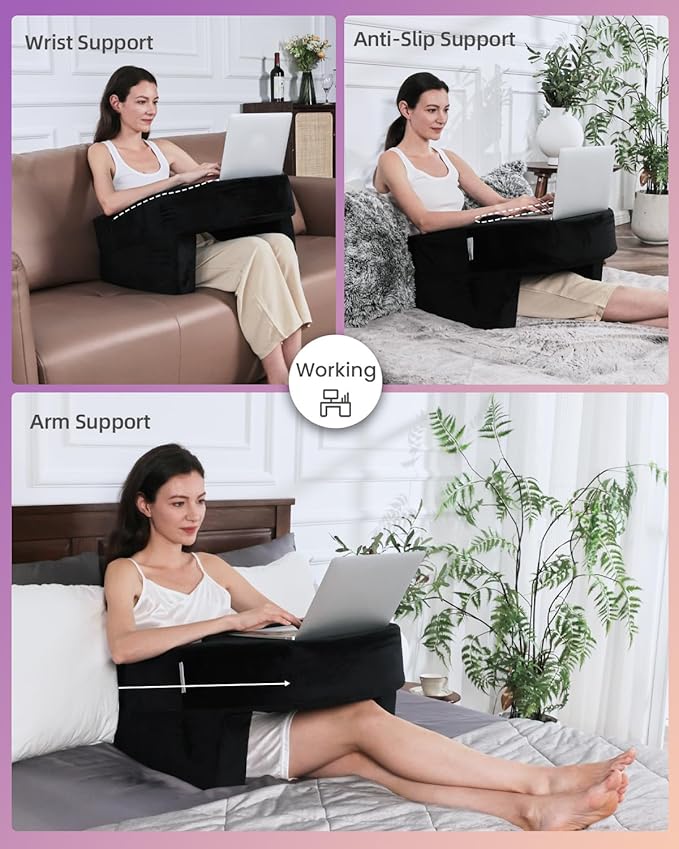 Weighted Idea Reading Pillow for Gaming, Meduim Gaming Pillow for Adult,Table Pillow with 2 Side Pockets for Gaming, Reading, Working Sitting in Bed Floor Sofa (Black)