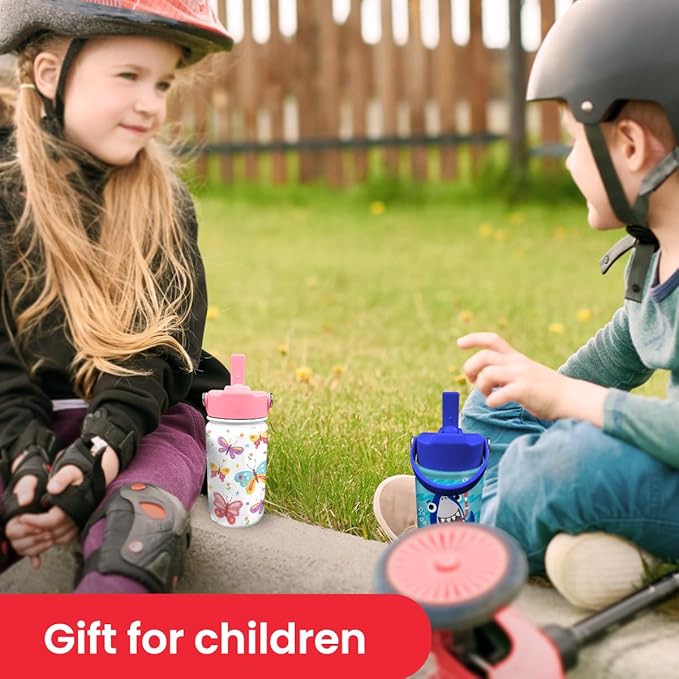 Shark Water Bottle - Kids Water Bottle with Straw Lid - 12 Oz Insulated Stainless Steel Water Bottles for Toddlers Kid Boys - Travel Cup for School Sports