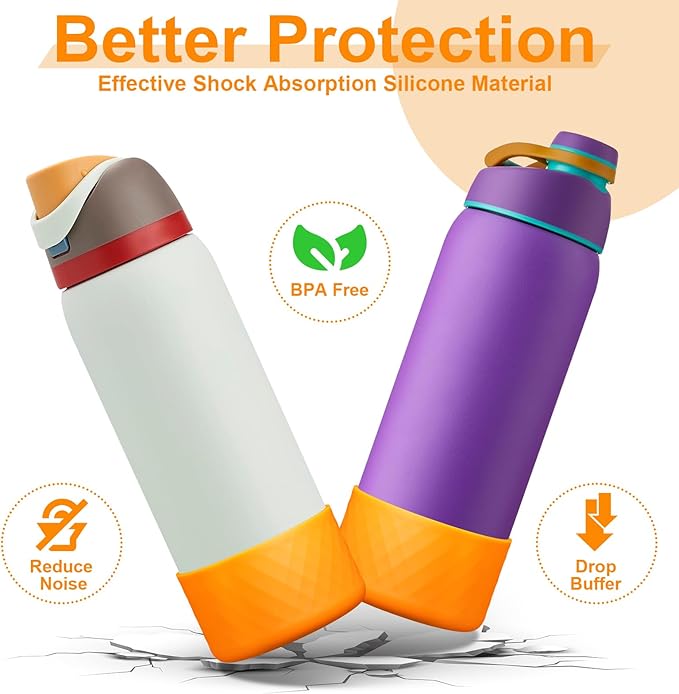 2PCS Silicone Water Bottle Boot for Owala 24oz 32oz 40oz, Anti-Slip Protective Sleeve Bottom Bumper Protector for FreeSip, Twist, and Flip Stainless Steel Water Bottles