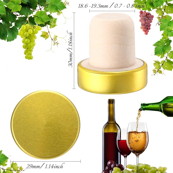 T-shaped Stopper Cork Wine Stopper Bottle Stoppers Reusable Wine Bottle Stopper Sealing Plug Bottle Cap for Wine Beer Bottles DIY Craft (Black, Silver, Gold, Rose Gold, 36)