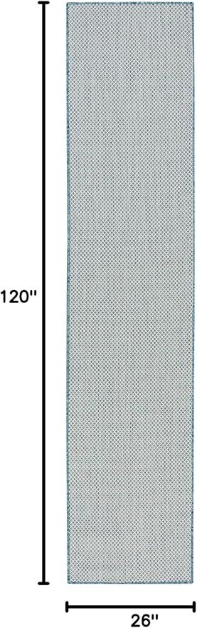 Nourison Courtyard Indoor/Outdoor Ivory/Aqua 2'2" x 10' Area Rug, Easy Cleaning, Non Shedding, Bed Room, Living Room, Dining Room, Backyard, Deck, Patio (2x10)