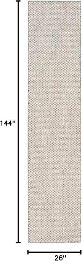 Nourison Courtyard Indoor/Outdoor Ivory Silver 2'2" x 12' Area Rug, Easy Cleaning, Non Shedding, Bed Room, Living Room, Dining Room, Backyard, Deck, Patio (2x12)