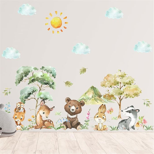 Jungle Animals with Tree Plant Wall Decals Monkey Lion Tiger Wall Stickers Baby Nursery Kids Room Living Room Home Decor (Animal5)