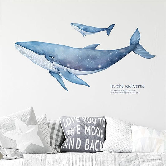 Removable Vinyl Whale Wall Decal Sea Life Wall Sticker Decor Nursery Kidsroom School Classroom Livingroom Bedroom Bathroom Coastal Ocean Fish Murals Decals