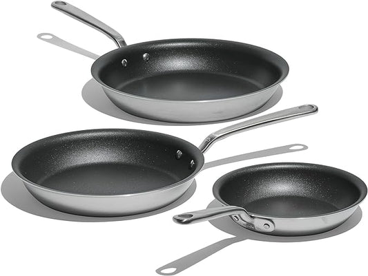 Made In Cookware - ProCoat Non Stick 3 Piece Frying Pan Set (Includes 8",10",12") - 5 Ply Stainless Clad - Professional Cookware - Made in Italy - Induction Compatible - (Graphite)