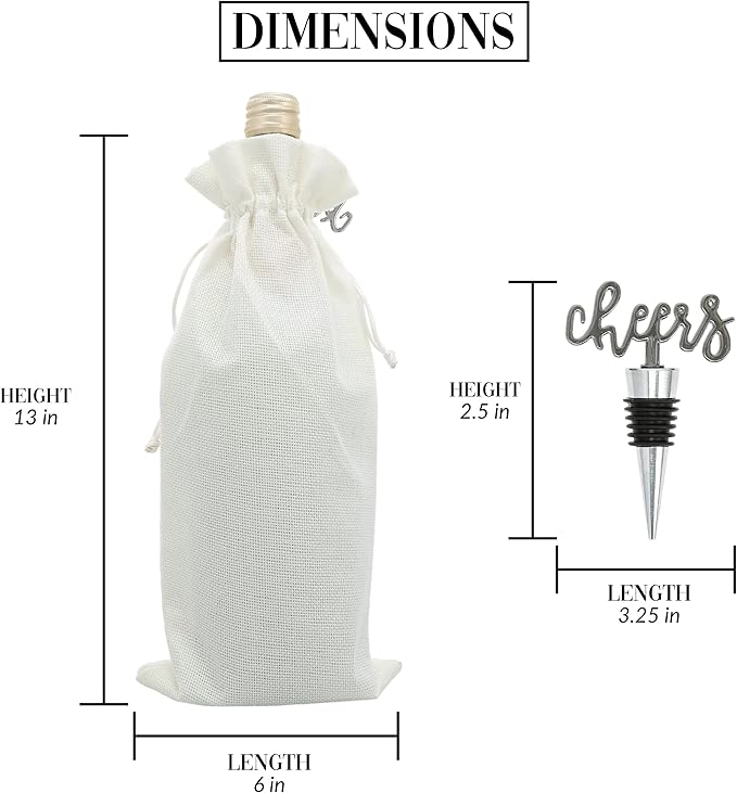 Pavilion Gift Company Drink with Friends-13 Wine Gift Bag Set, 13", Cream/Beige, Black, Silver