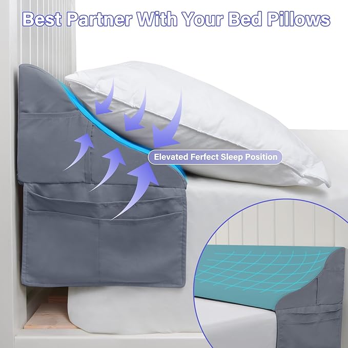 Vekkia Queen Size Bed Wedge Pillow for Headboard/Bed Wedge Gap Filler/Mattress Gap Filler/Wedge Pillow Headboard to Close The Gap (0-6") Between Your Headboard and Mattress, (Grey 60"x10"x7")