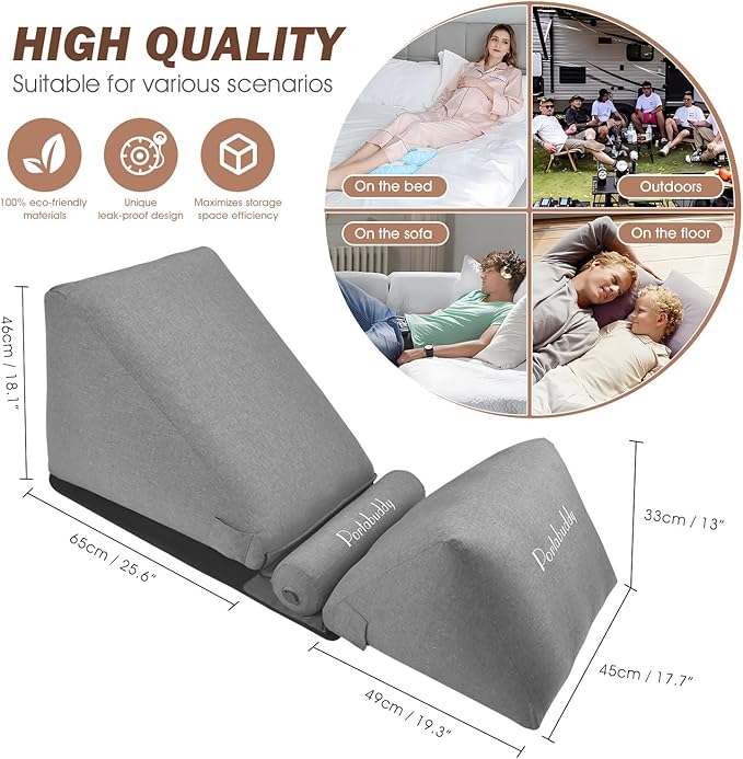 Inflatable Wedge Pillow Set for Indoor&Outdoor Lounge Chair 0-90ยฐ Infinite-Angle Adjustable Lying Game Pillow, Wedge Pillow for Back Pain Relief Portable Lawn Chair Outdoor Chair
