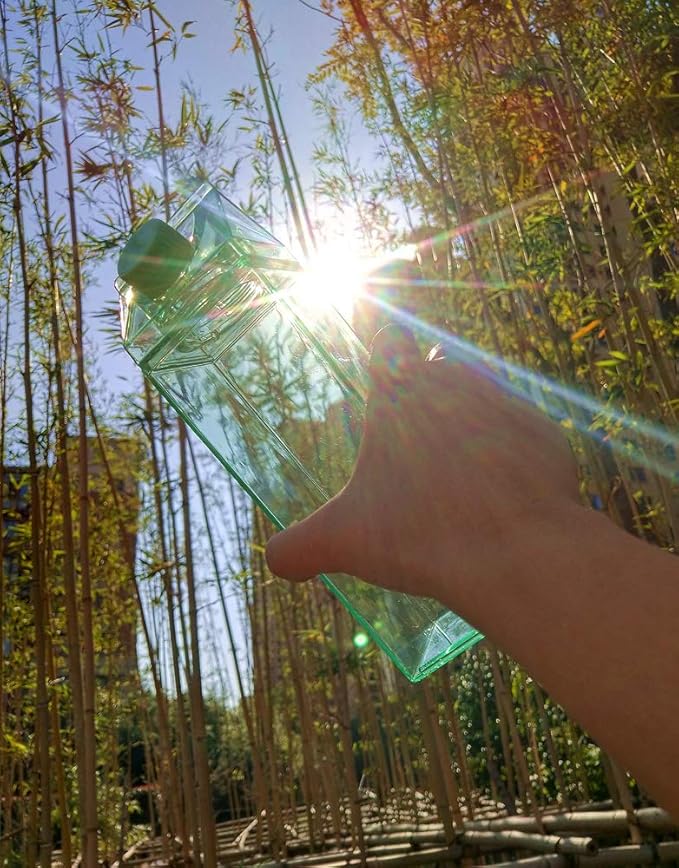 Jinberry 500ml/17Oz Cute Leakproof Green Milk Carton Water Bottle Portable Drinkware for Outdoor Climbing Tour or Camping