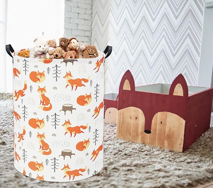 Foxes Kids Laundry Basket Baby Hamper Foxes Toy Storage Bin for Boys Room Decor Baby Nursery Hamper Gift Baskets for Bedroom Bathroom(Foxes)