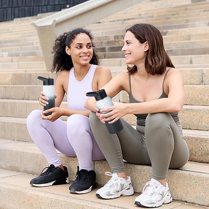 Stainless Steel Water bottle with Straw & Wide Mouth Lid, Wide Rotating Handle, 32oz Double Wall Vacuum Insulated Water Bottle Leak Proof, BPA Free, Keep Cold and Hot, 32oz, White Gradient