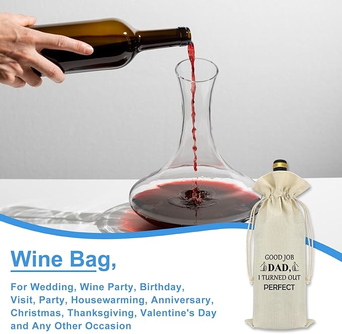 Dad Birthday Gifts From Daughter Son Father’s Day Wine Gift Bag Retirement Gifts for Men Father Christmas Valentine's Day Gifts for PaPa Dad Daddy Burlap Reusable Wine Bottle Bag with Drawstring