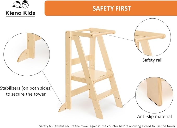 Foldable Kitchen Stool for Kids - Foldable Toddler Tower, Kitchen Stool for Toddlers, Toddler Standing Tower, Toddler Tower, Kids Stool (Wood Color)