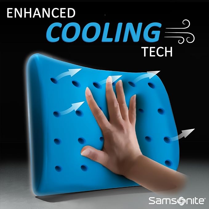 SAMSONITE Gel-Infused Memory Foam Lumbar Support Pillow with Enhanced Airflow Design for Cooling Experience, Fits Most Office Chairs and Car Seats, Lower Back Cushion for Enhanced Ergonomic Benefits…