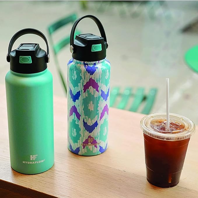 Hydraflow Hybrid - Triple Wall Vacuum Insulated Water Bottle with Flip Straw (17oz, Powder Aqua) Stainless Steel Metal Thermos, Reusable Leak Proof BPA-FREE for Sports and Travel