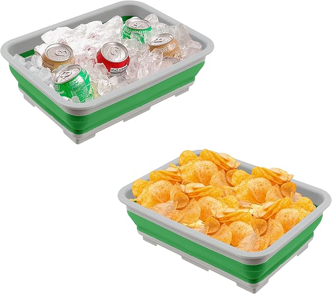 Set of 2 Multipurpose Wash Bins – 10-Liter Basins for Camping, Parties, or Cleaning – Collapsible Bucket Set by Wakeman (Green)