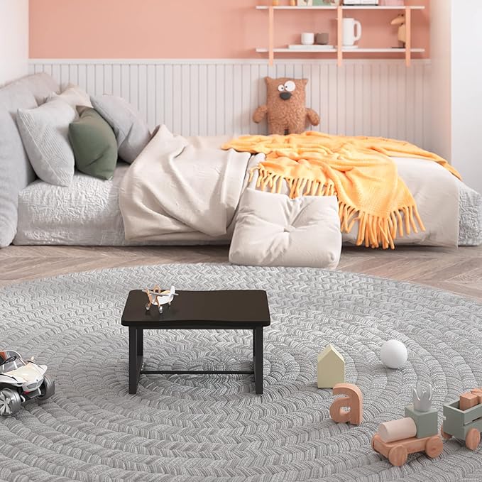 Wooden Step Stool with 500 Pounds, Wide Bed Step Stool for Adults,Black Wood Step Stool for Kitchen, Bedroom, Living Room, Bathroom