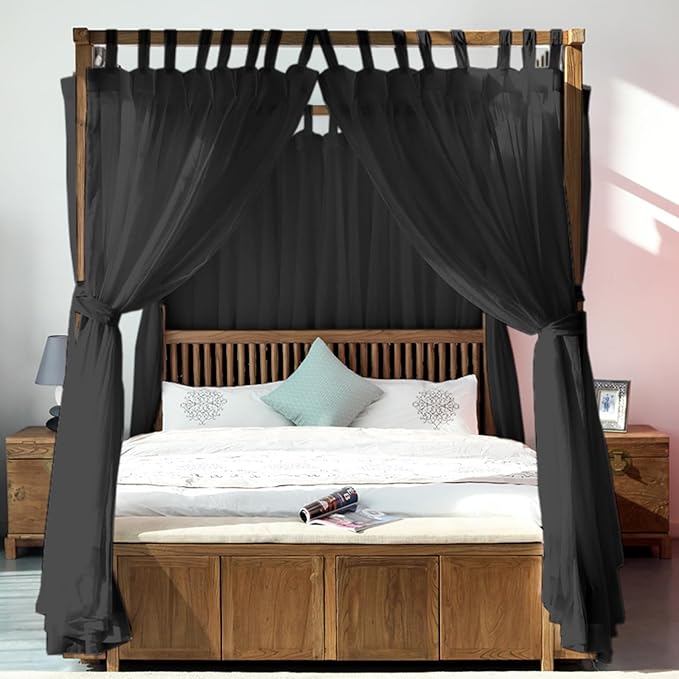 AIKASY Canopy Bed Board with Top and Self-Adhesive Velcro Strips, White Gauze Princess Bed Canopy Curtain Tent, Creating a Romantic Atmosphere in The Room(Full/Queen,Black)