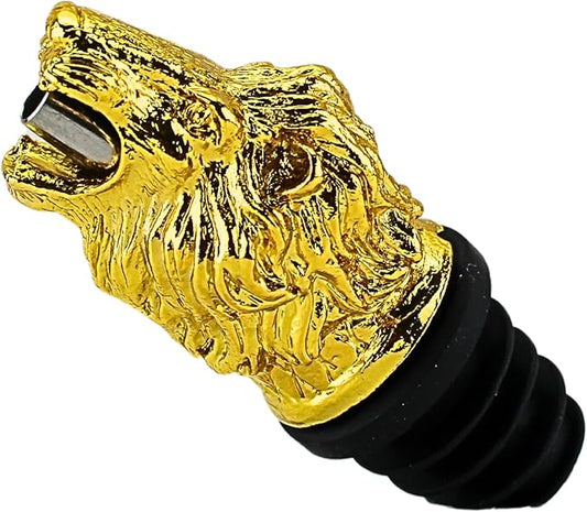 Wine & Olive Oil Pourer | Gold Color Stainless Steel | Bottle Stopper Aerator for Whiskey and Liquor | Decanter and Bar Tools Accessories and Gift Set Ideas for Her and Him (LION)
