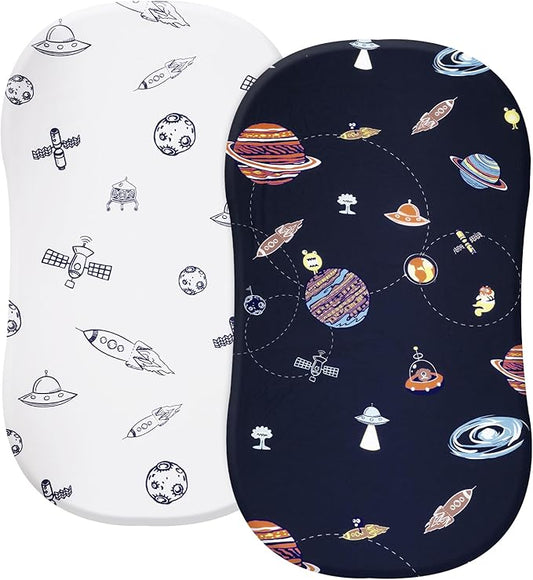 PHF Soft Bassinet Sheet Set, 2 Pack Silky Comfy Breathable Cradle Sheets for Baby Boys Girls, Univeral Fit for Most Cradle and Bassinet Mattress, Space