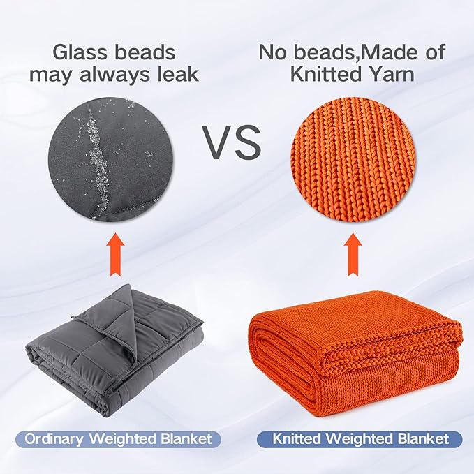 Knitted Weighted Blanket(Beige 50"x60" 5lbs),Home Décor Cooling Throw Blanket for Hot Sleepers,Hand Made Chunky Knit Heavy Blanket Use on Twin Size Bed