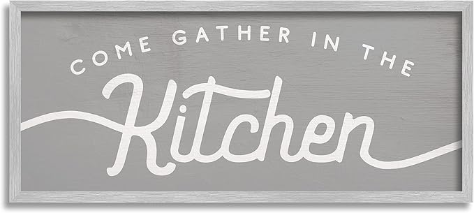 Stupell Industries Gather in The Kitchen Sign Rustic Family Phrase, Designed by Daphne Polselli Gray Framed Wall Art, 13 x 30, Grey