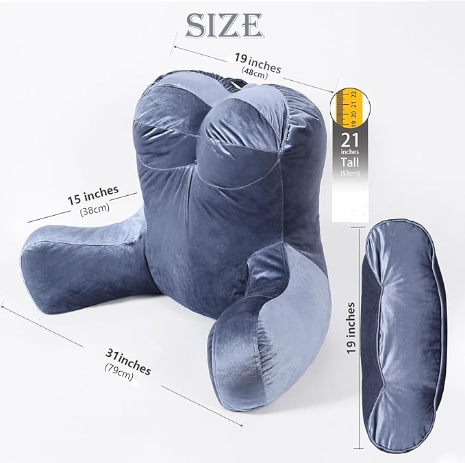 Reading Pillow 31”Wx21”H XL Back Pillow for Bed Sitting Up, Bed Pillow with Shredded Memory Foam Back Pillow for Bed Sitting up Back Support Pillow with Leg Pillow and Pocket for Reading