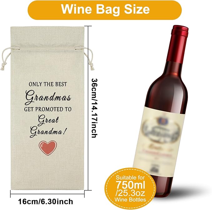 New Great Grandma Gifts First Time Wine Bag Promoted to Great Grandma Gifts Great Grandmother Gifts for Mothers Day Wine Accessories Gifts for Wine Lovers Great Grandma Pregnancy Announcement Gift