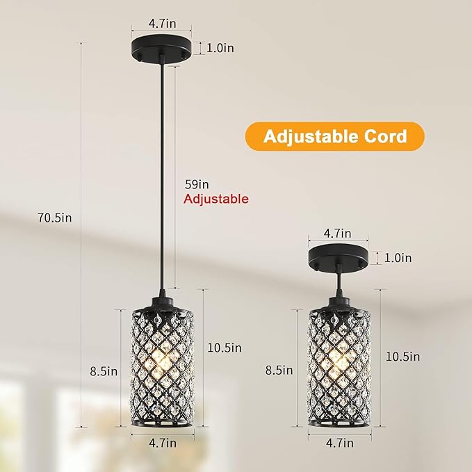 Pendant Lights Kitchen Island, Farmhouse Pendant Lighting, Crystal Pendant Light, Single Kitchen Island Lighting Over Island,1 Light Crystal Pendant Lights Kitchen Island