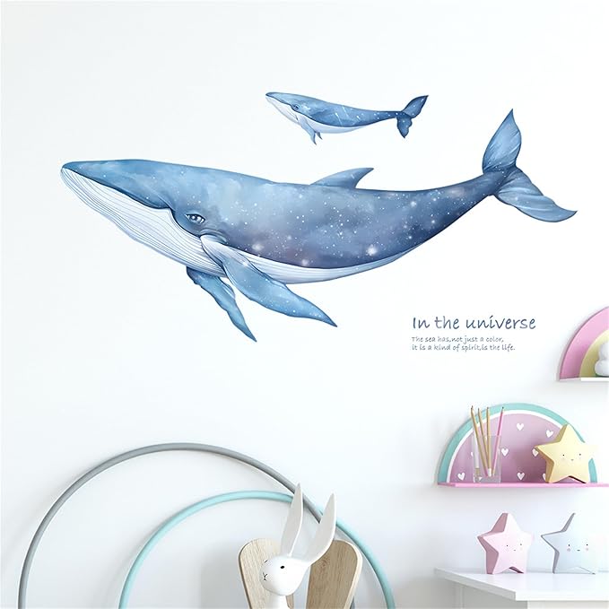 Removable Vinyl Whale Wall Decal Sea Life Wall Sticker Decor Nursery Kidsroom School Classroom Livingroom Bedroom Bathroom Coastal Ocean Fish Murals Decals