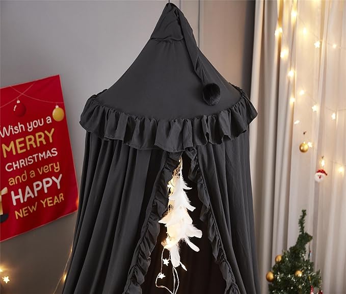 VETHIN Bed Canopy for Girls Kids,Princess Round Dome Children Dreamy Mosquito Net Bedding Girls Room Castle Play Tent Hanging House Decor Reading Nook Canopies (Black)