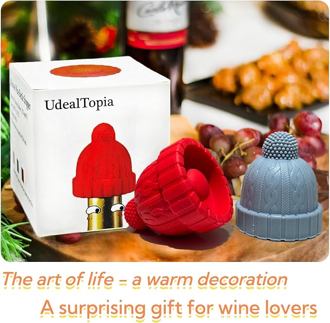 Silicone Wine Bottle Stopper, Reusable Wine Saver to Keep Wine Sealed/Fresh, Fun Wine Stoppers with Knitted Hat Design, Great Choices for Wine Lovers - Standard Bottles Are Applicable(Blue)