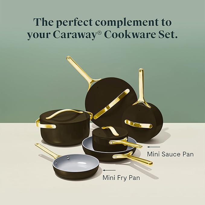 Caraway Mini Cookware Set - Non-Stick Ceramic Fry Pan (1.05 qt, 8") & Sauce Pan (1.75 qt) - Non Toxic, PTFE & PFOA Free - Oven Safe & Stovetop Agnostic (Gas, Electric & Induction) - Black