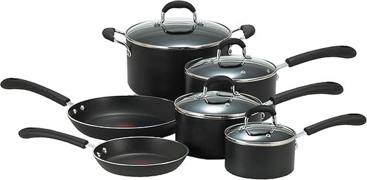 T-fal Ultimate Hard Anodized Nonstick Cookware Set 10 Piece Induction Oven Safe 400F Pots and Pans, Dishwasher Safe Black
