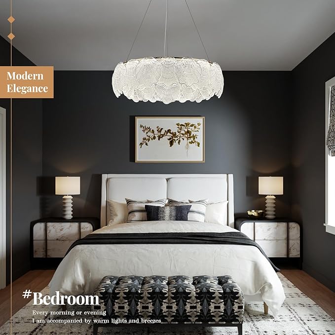 LED Crystal Glass Chandelier Dimmable Round Dining Room Chandelier Over Table Modern Gold Chandelier Lighting Fixture for Home Office Bedroom Living Room Kitchen 24in, 55W with Remote Control