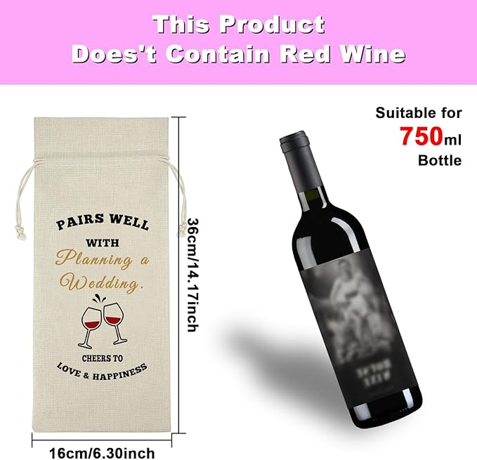 Christmas Gift Engagement Gift for Couple Champagne Wine Bags Wedding Planning Gift Bridal Shower Gift for Women Congrats Gift for Friend Newlywed Reusable Wine Bag Cheers to Love Happiness Burlap Bag