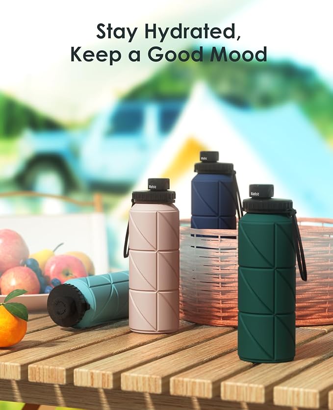 Collapsible Water Bottles,Leakproof BPA Free Silicone Foldable Portable Water Bottle 690ml(23oz),Lightweight Reusable Water bottle for Travel Cycling Gym Camping Sports Outdoor, Green
