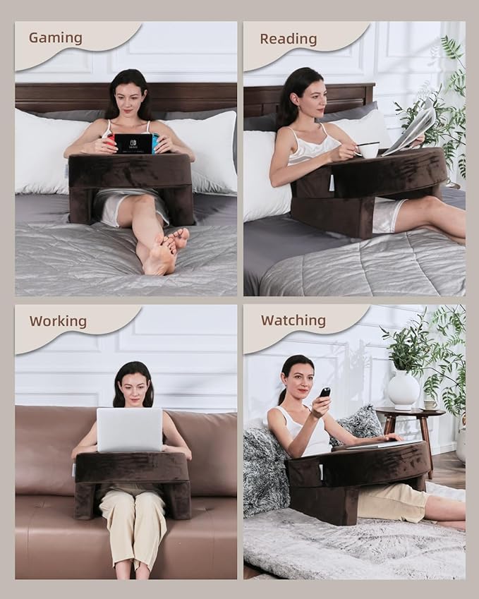 Weighted Idea Reading Pillow for Gaming, Extra Large Arm Rest Pillow for Adult,Lap Desk Pillow Gaming Pillow with 2 Side Pockets for Gaming, Reading, Working Sitting in Bed Floor Sofa (Brown)