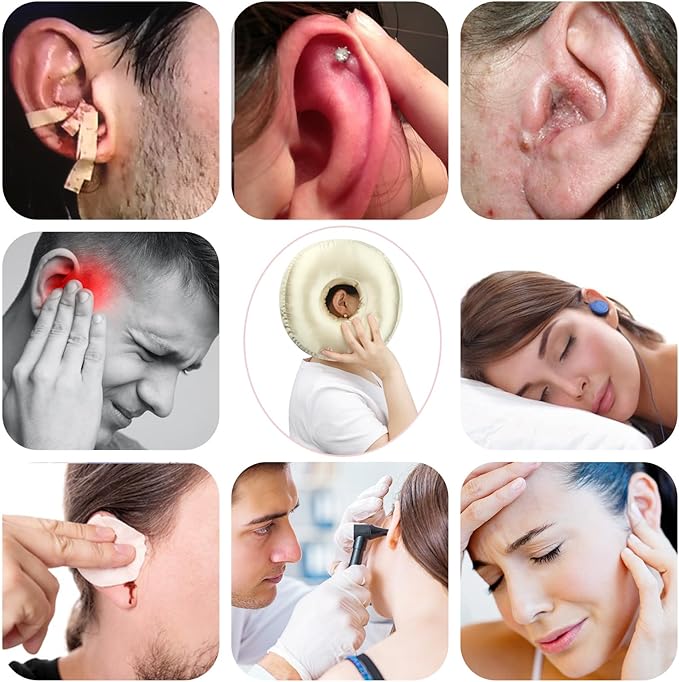 Satin Ear Piercing Pillow Removable Cover Luxury Cnh Pillow with Ear Holes for Ear Pain Side Sleepers Washable Large Donut Pillows Head Neck Support Champagne