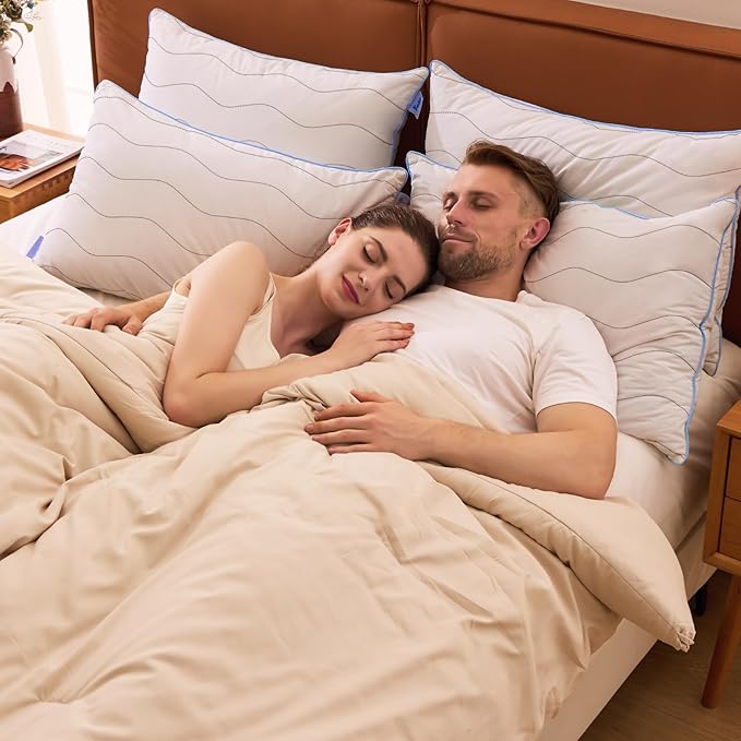 felo Feather Down Pillows Set of 4, Queen Size Goose Pillow for Sleeping, Luxury Hotel Collection Bed Pillow, Support Pillow for Side Back Pain Sleepers, 100% Organic Cotton (20" x 30")