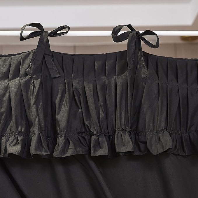 Ruffle Lace up 4 Corners Post Princess Curtain Bed Canopy Cozy Breathable Mosquito Net Cloth for Girls Adults Bedroom Decoration (Black, 64" W*82" L*82" H/Queen)